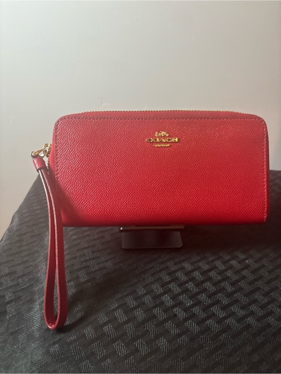 Coach Handbags - Coach Red Leather Wristlet with Gold Logo